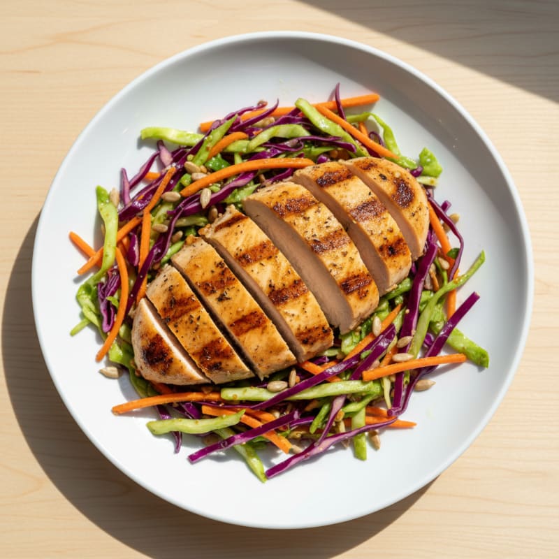 Grilled Chicken Breast with Crunchy Cabbage Slaw