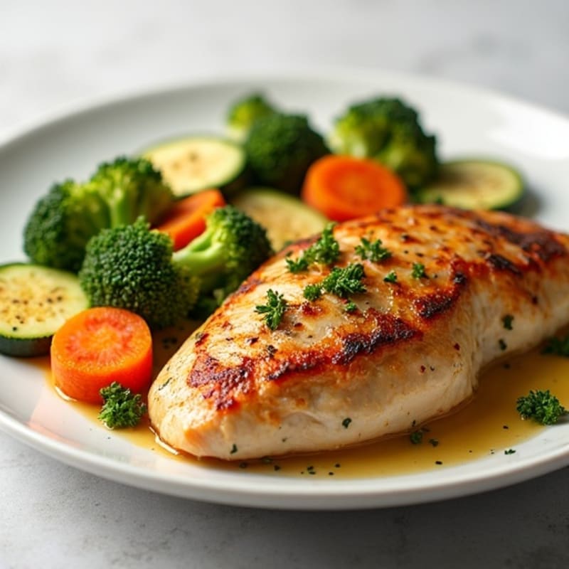 Juicy Roasted Chicken Breast with Steamed Vegetables