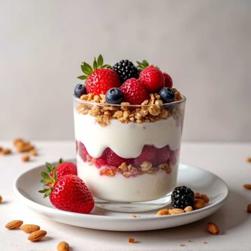 Greek Yogurt Protein Parfait with Mixed Berries and Almonds