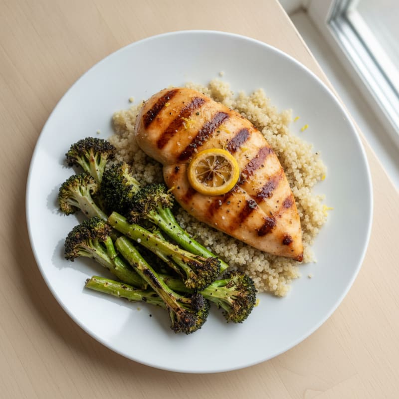 Grilled Chicken Breast with Quinoa and Roasted Broccoli