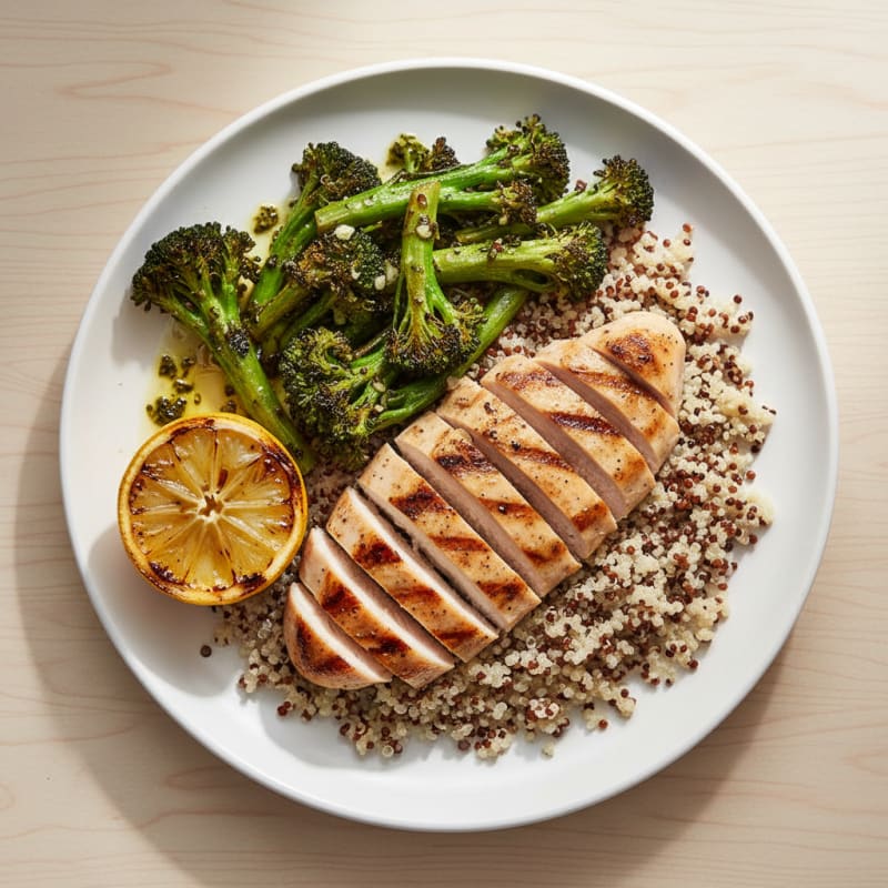 Grilled Chicken Breast with Quinoa and Roasted Broccoli