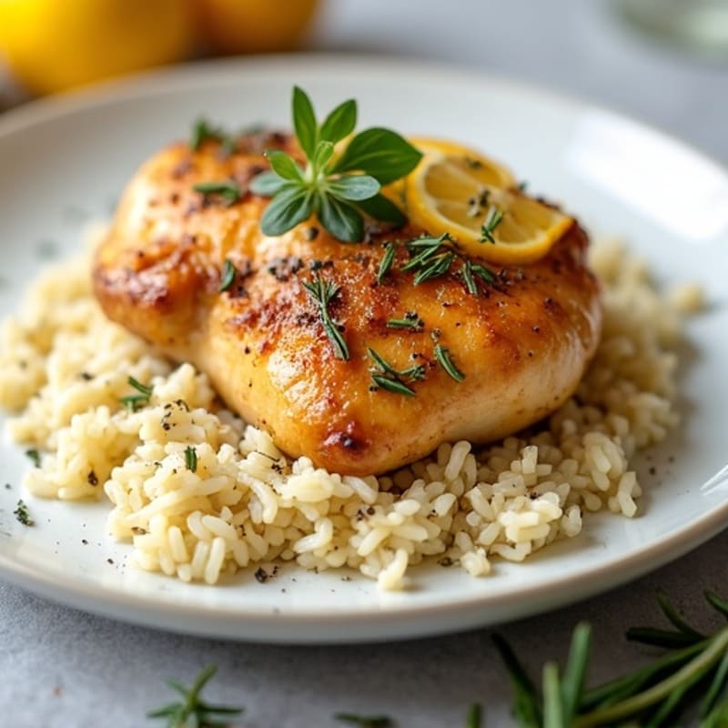 Roasted Lemon Herb Chicken with Fluffy Rice Pilaf