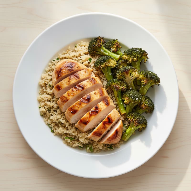 Grilled Chicken Breast with Roasted Broccoli and Quinoa
