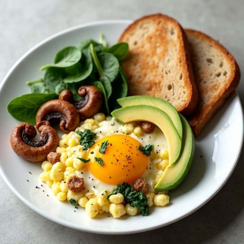 Egg White and Turkey Sausage Scramble with Spinach and Mushrooms