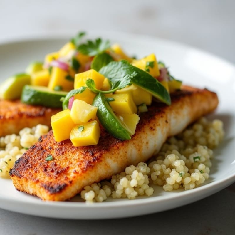 Crispy Pan-Seared Cod with Vibrant Mango Avocado Salsa and Fluffy Cilantro Lime Quinoa