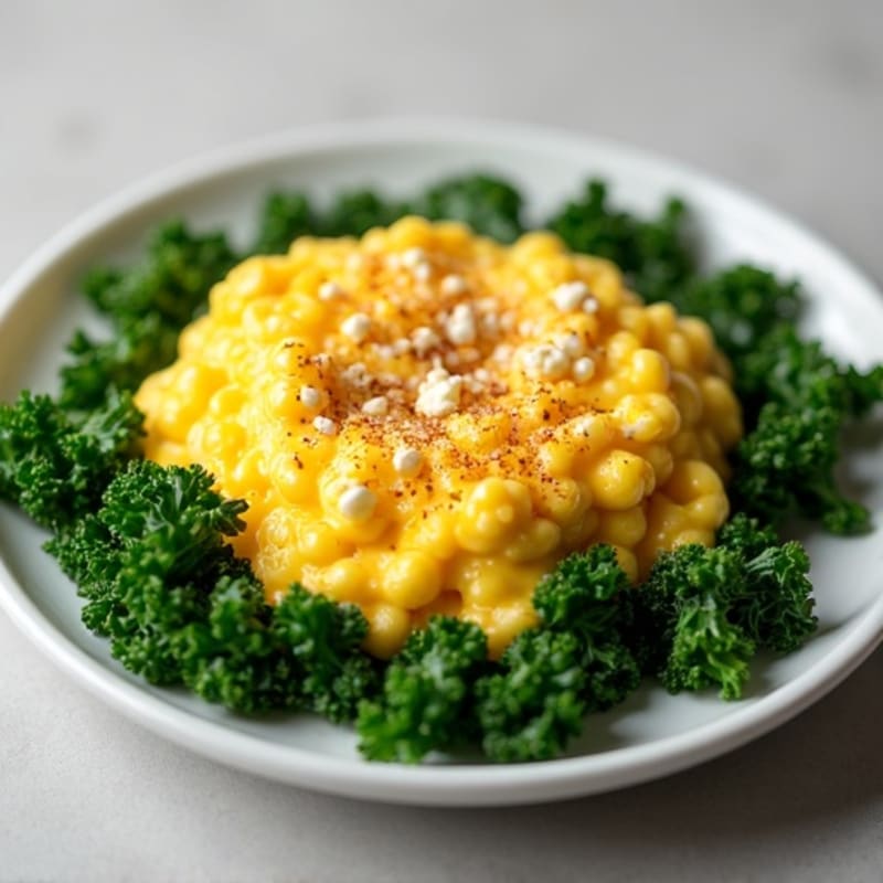 Fluffy Scrambled Eggs with Fresh Sautéed Kale