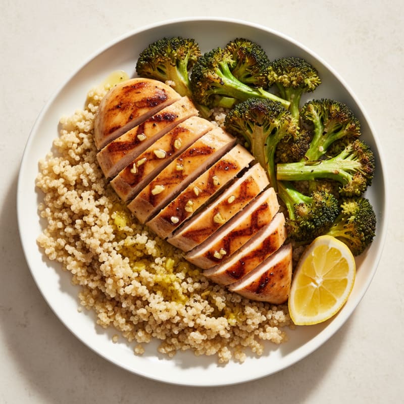 Grilled Chicken Breast with Quinoa and Roasted Broccoli