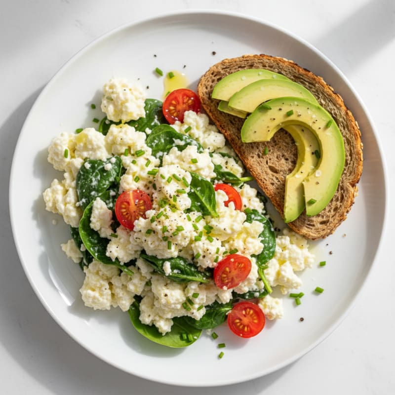Fluffy Egg White Cottage Cheese Scramble