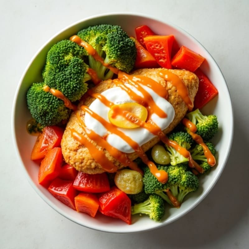 Creamy Buffalo Chicken Bowls with Roasted Vegetables