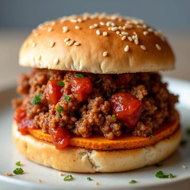 Savory Lean Ground Beef Sloppy Joe with Crispy Roasted Sweet Potato Rounds