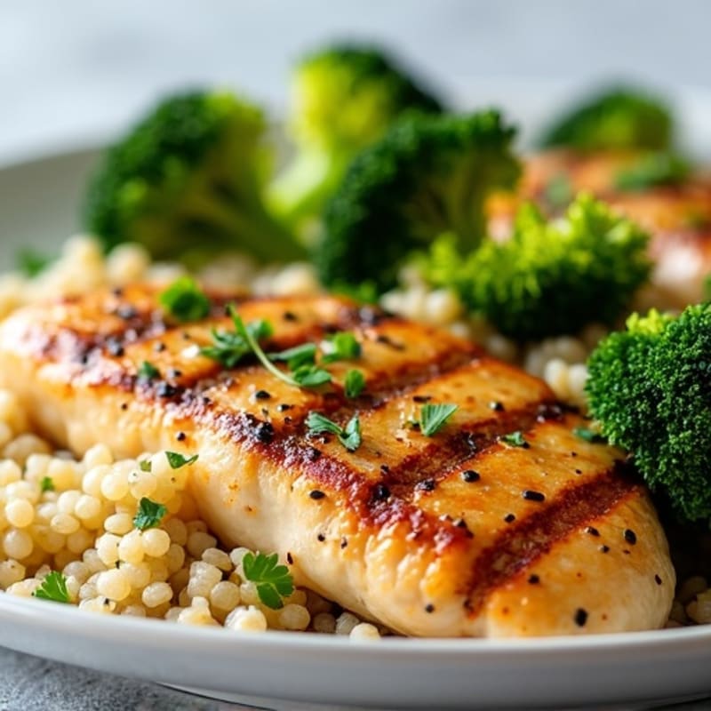 Grilled Chicken Breast with Quinoa and Roasted Broccoli