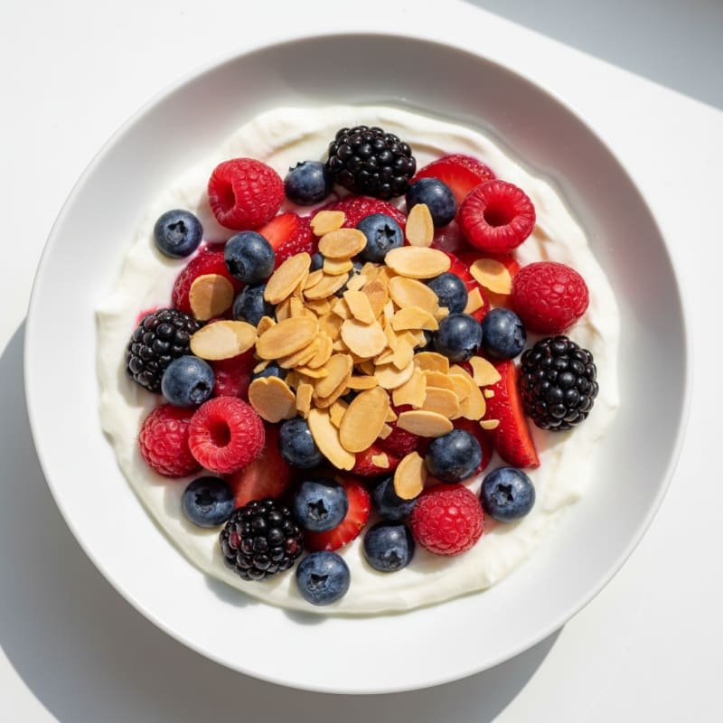 Greek Yogurt Protein Parfait with Mixed Berries and Almonds