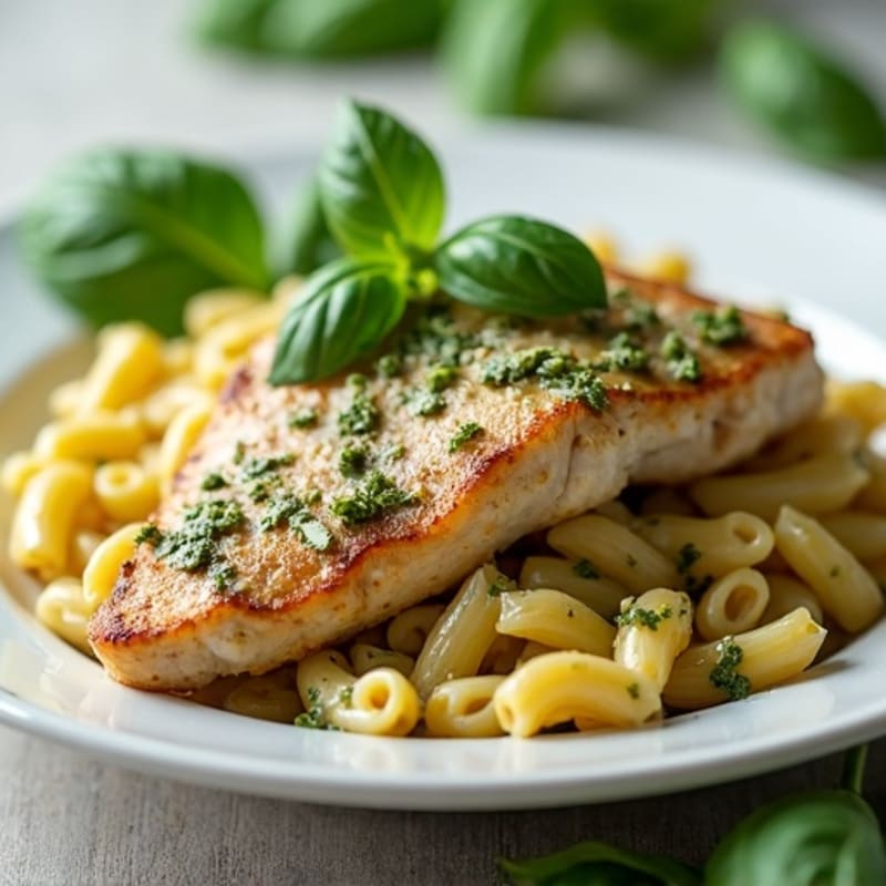 Pan-Seared Chicken with Creamy Basil Pesto Pasta