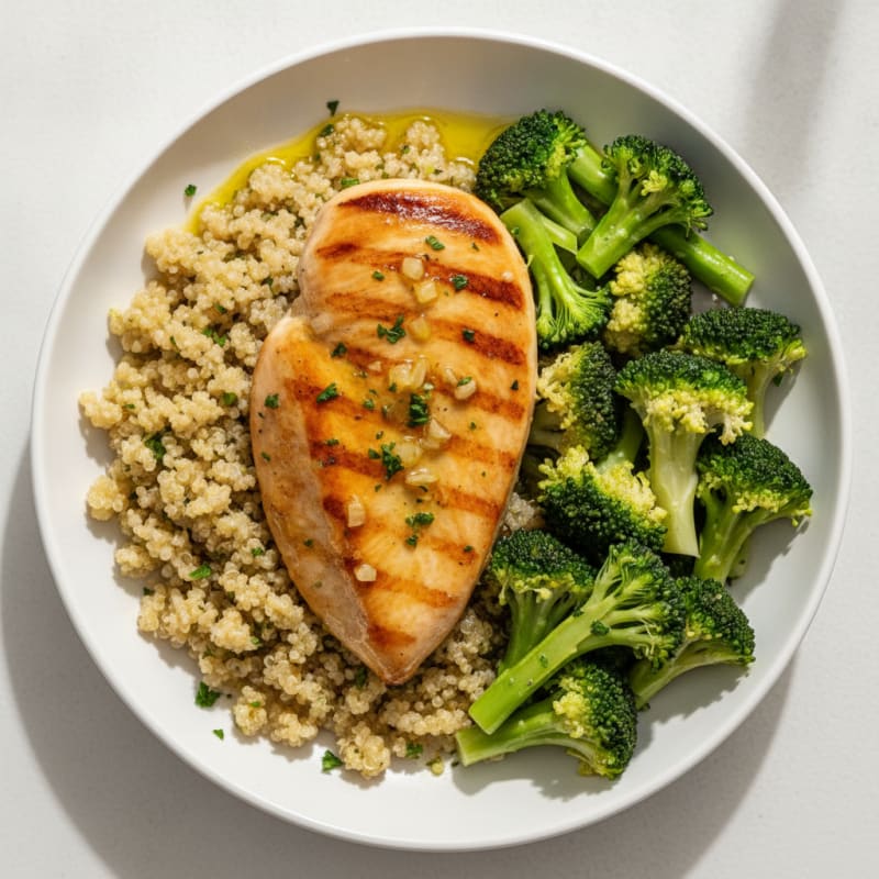 Grilled Chicken Breast with Quinoa and Steamed Broccoli