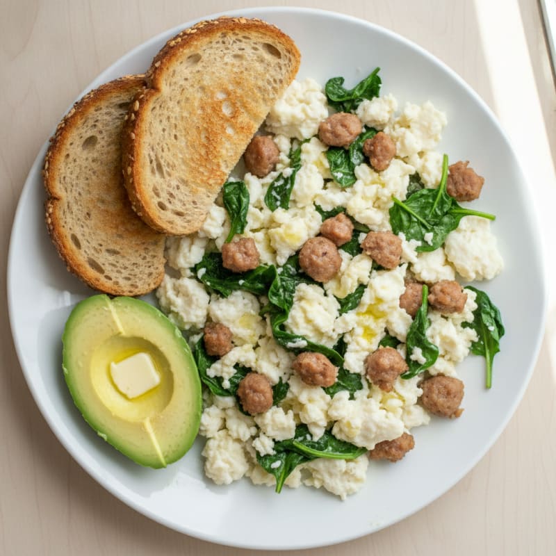 Egg White Scramble with Turkey Sausage and Spinach