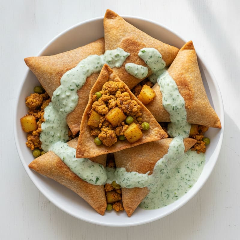 Spiced Potato and Pea Samosas with Chutney