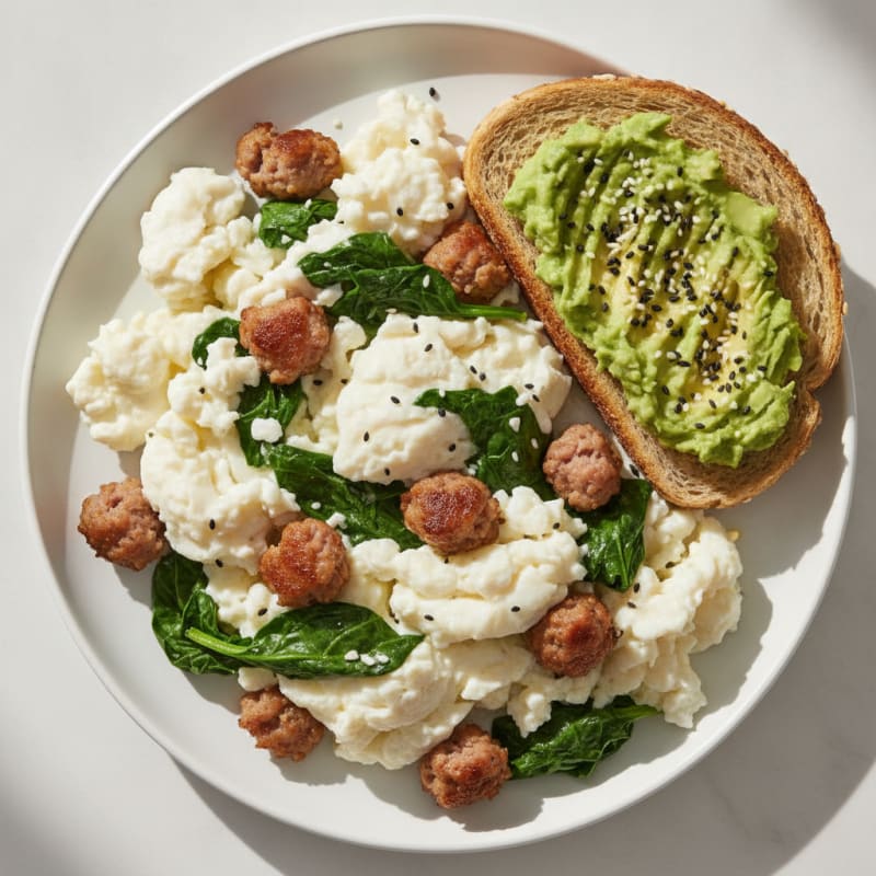 Scrambled Egg Whites with Spinach and Turkey Sausage
