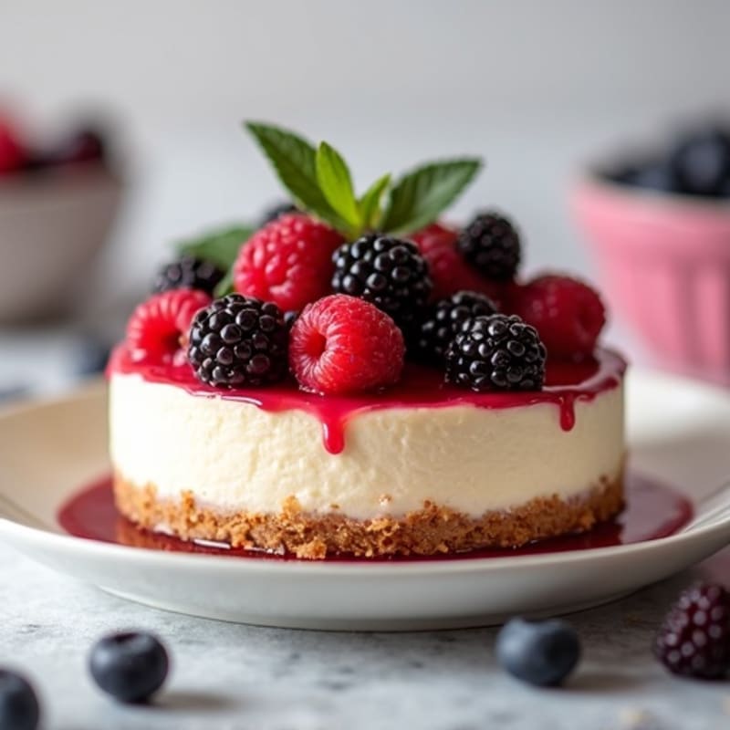 Creamy Protein Cheesecake with Berry Compote