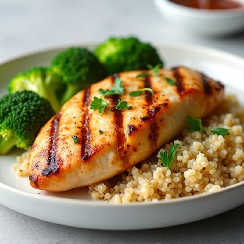 Grilled Chicken Breast with Quinoa and Roasted Broccoli