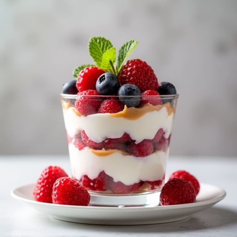 Greek Yogurt Protein Parfait with Mixed Berries and Almond Butter