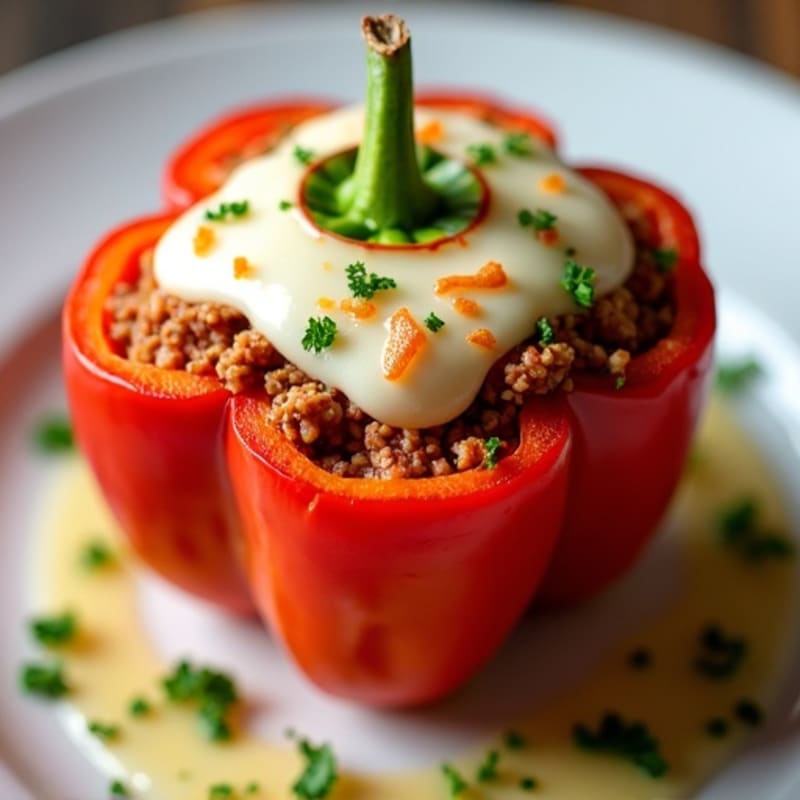 Lean Turkey Pepperoni Stuffed Bell Peppers with Melty Mozzarella