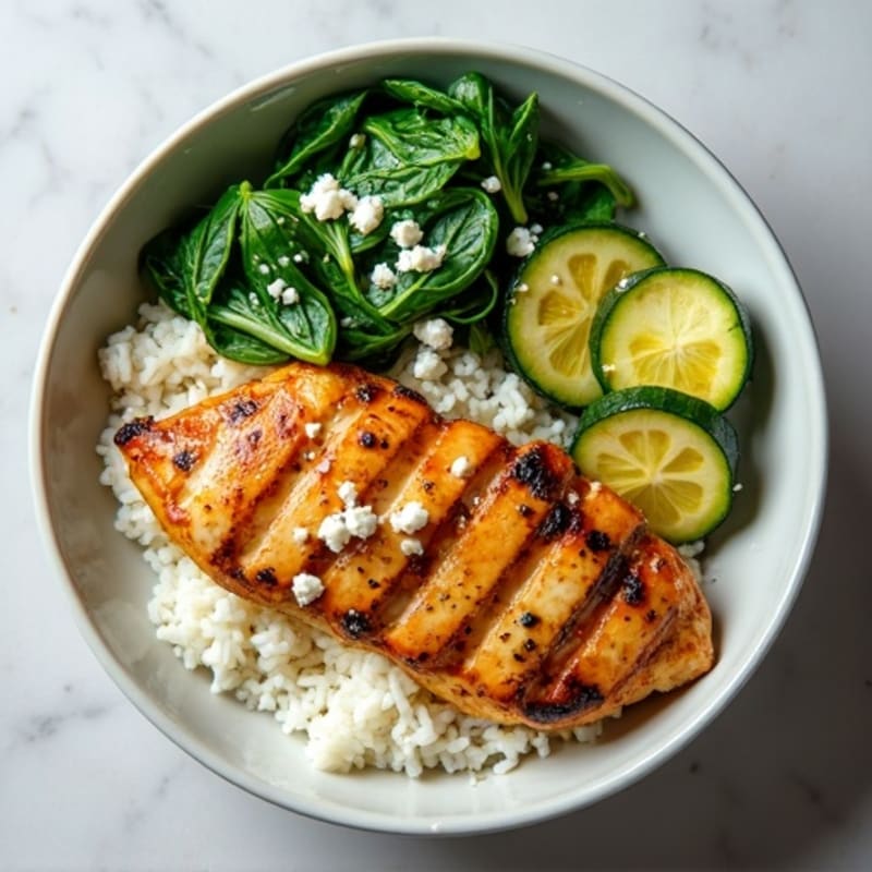 Grilled Chicken and Green Vegetable Rice Bowl