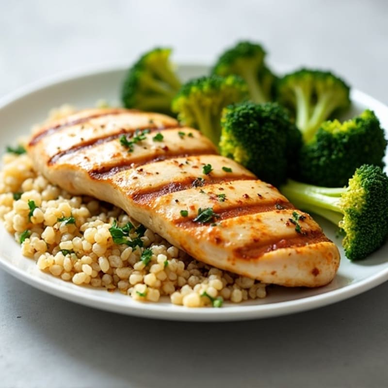 Grilled Chicken Breast with Quinoa and Roasted Broccoli