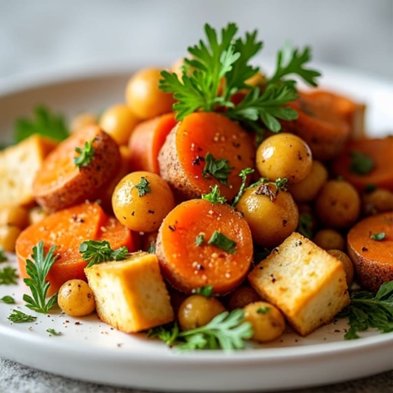 Crispy Roasted Chickpeas and Root Vegetables with Lemon-Herb Dressing