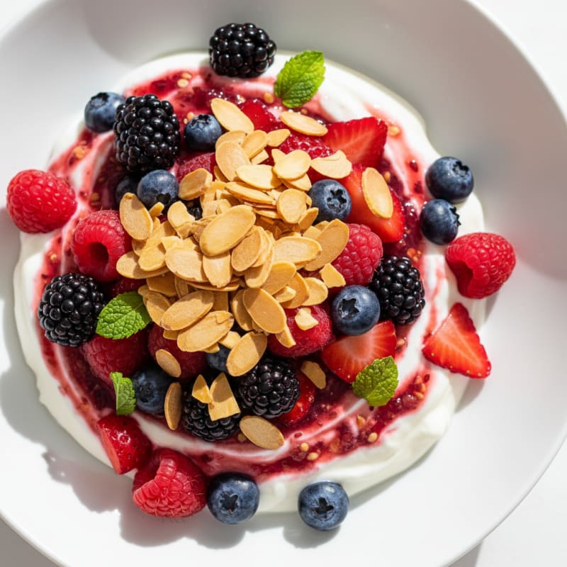 Greek Yogurt Protein Parfait with Mixed Berries and Almonds