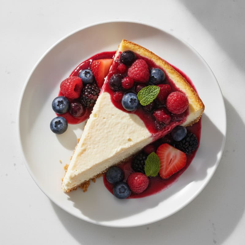 Greek Yogurt Protein Cheesecake with Mixed Berries