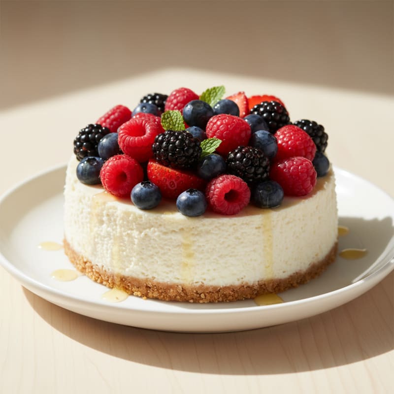Greek Yogurt Protein Cheesecake with Mixed Berries