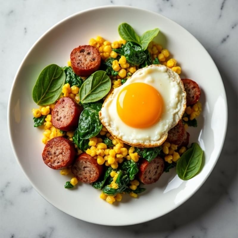 Hearty Egg and Turkey Sausage Scramble with Spinach