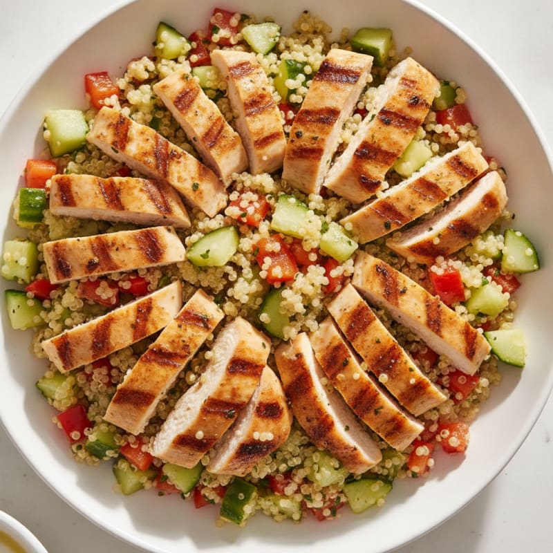 Grilled Chicken and Quinoa Bowl with Crunchy Vegetables