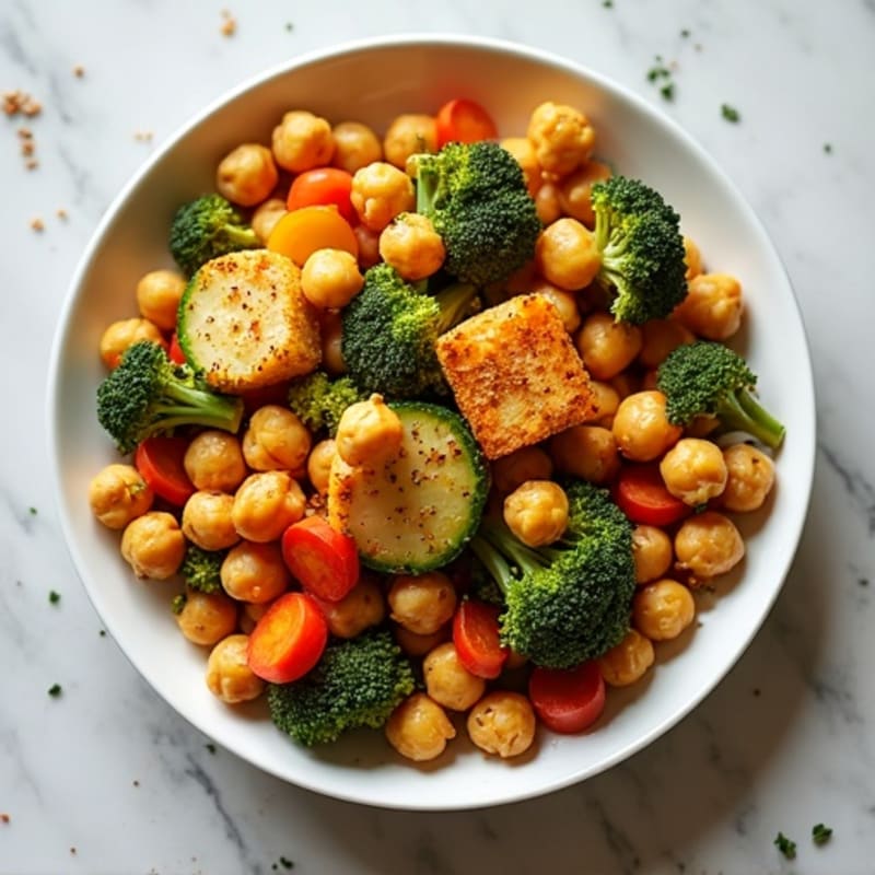 Crispy Spiced Chickpeas with Roasted Lemon-Herb Vegetables