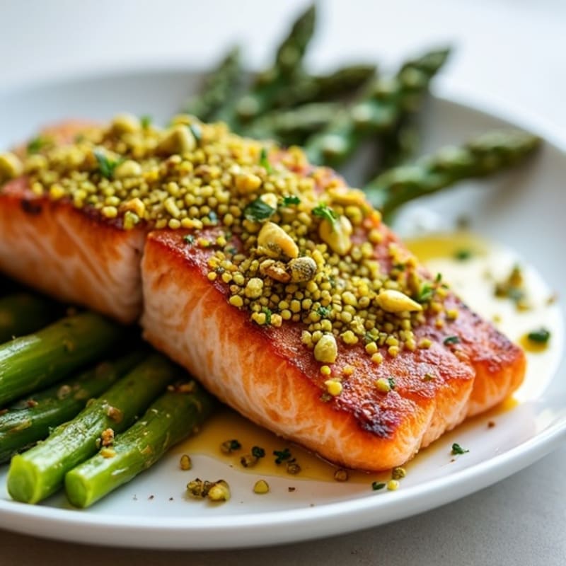 Crispy Pistachio-Crusted Salmon with Roasted Asparagus
