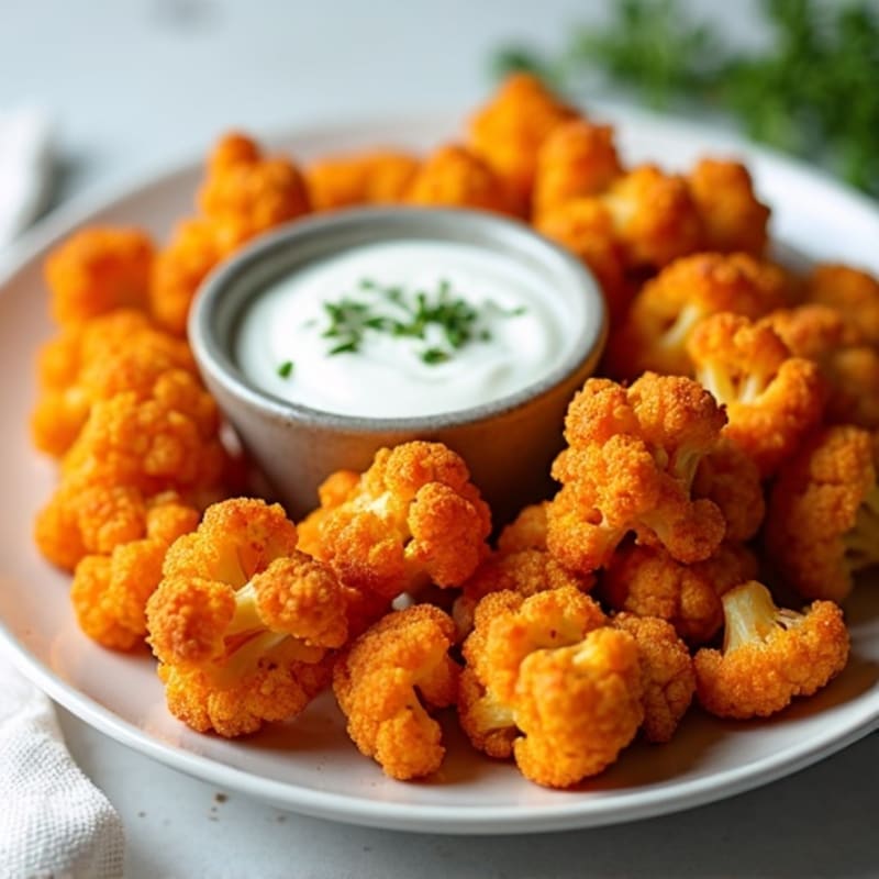 Crispy Buffalo Cauliflower Bites with Herb Ranch