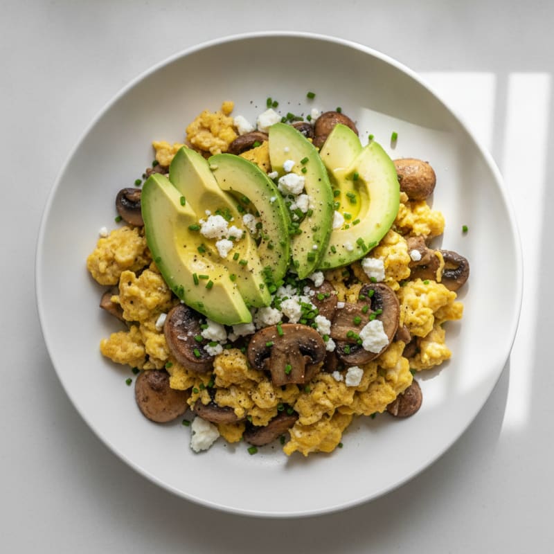 Avocado and Egg Mushroom Scramble
