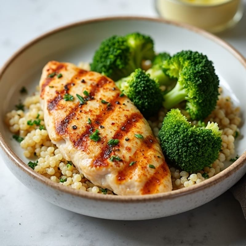 Grilled Chicken Breast with Quinoa and Roasted Broccoli