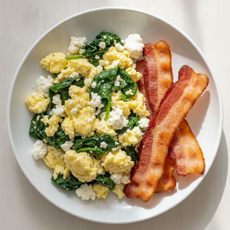 Cottage Cheese Scramble with Spinach and Turkey Bacon
