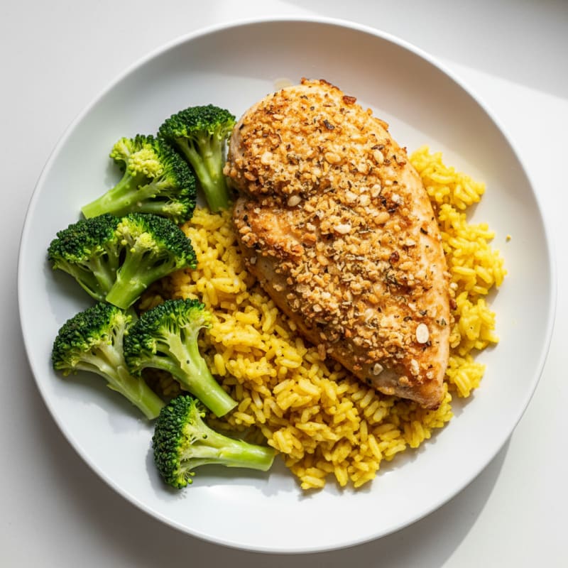 Crispy Herb-Crusted Chicken with Golden Rice