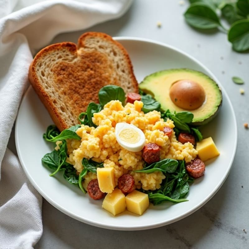 Egg White Scramble with Turkey Sausage and Spinach