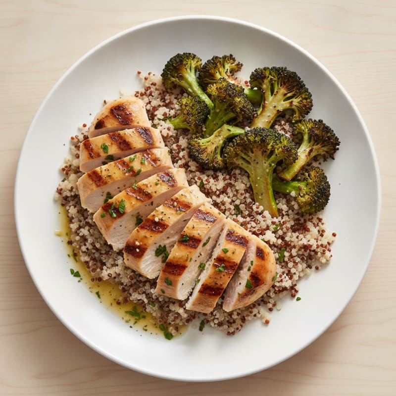 Grilled Chicken Breast with Quinoa and Roasted Broccoli