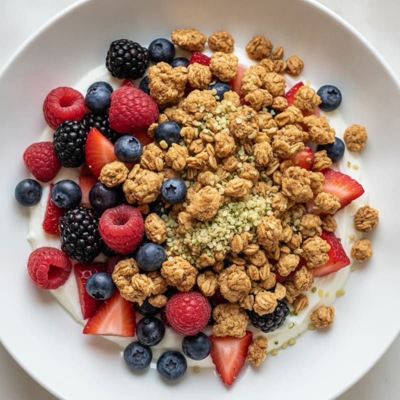 Creamy Greek Yogurt Bowl with Protein Granola and Mixed Berries