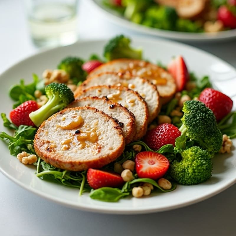Grilled Pork Tenderloin Salad with Broccoli and Strawberries