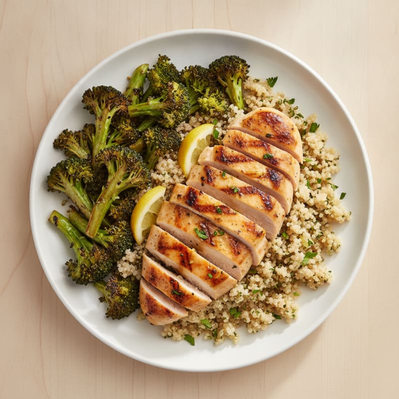 Grilled Chicken Breast with Quinoa and Roasted Broccoli