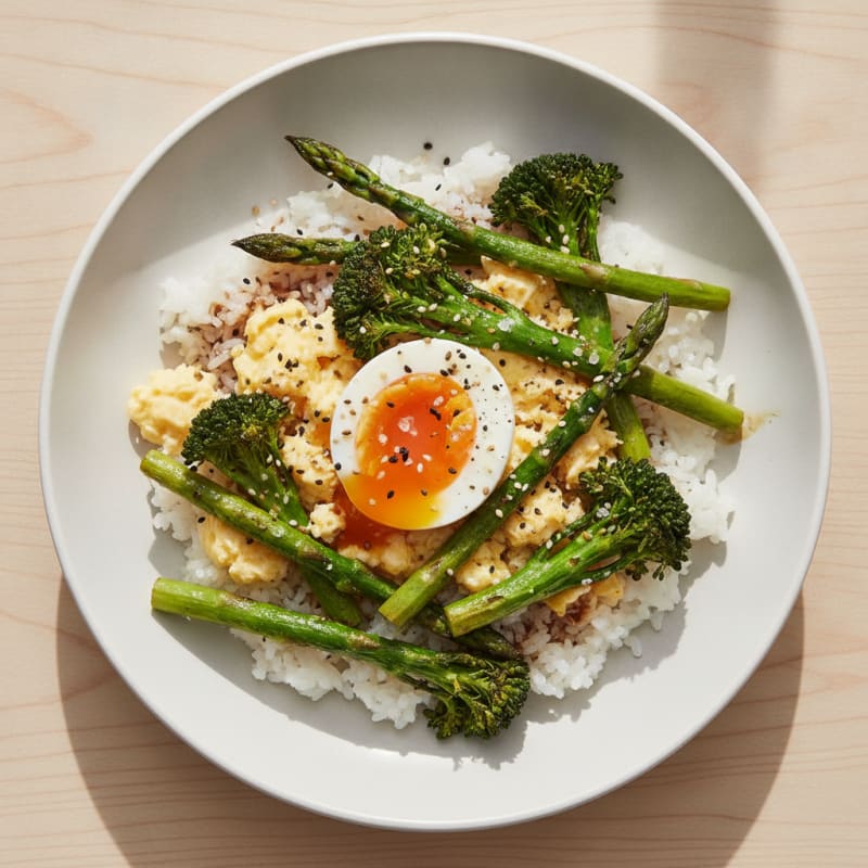 Roasted Asparagus and Broccolini Rice Bowl