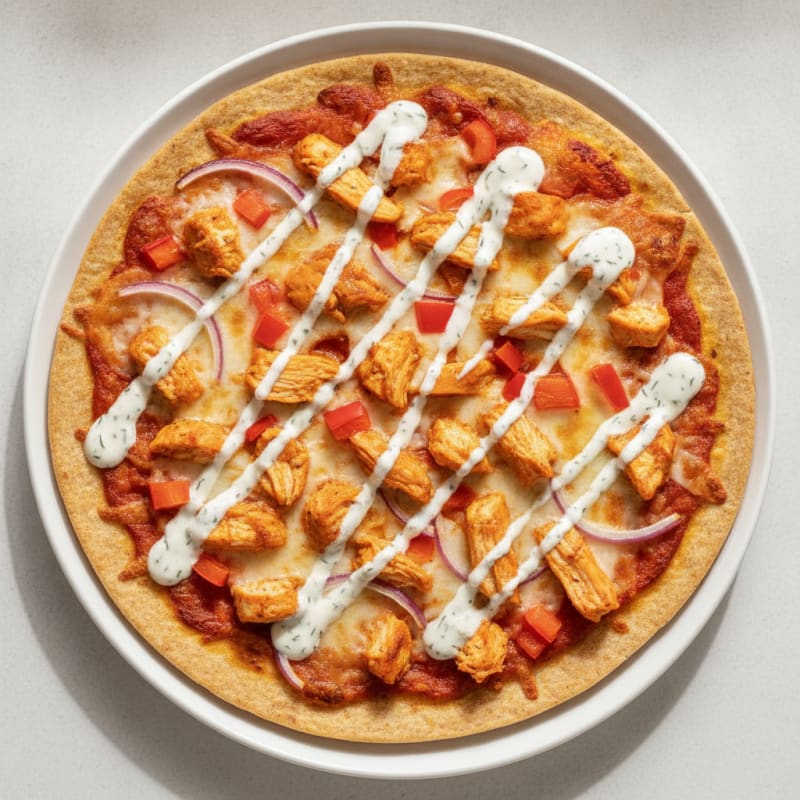 Buffalo Chicken Pizza with Ranch Drizzle