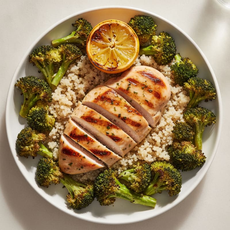 Grilled Chicken Breast with Quinoa and Roasted Broccoli