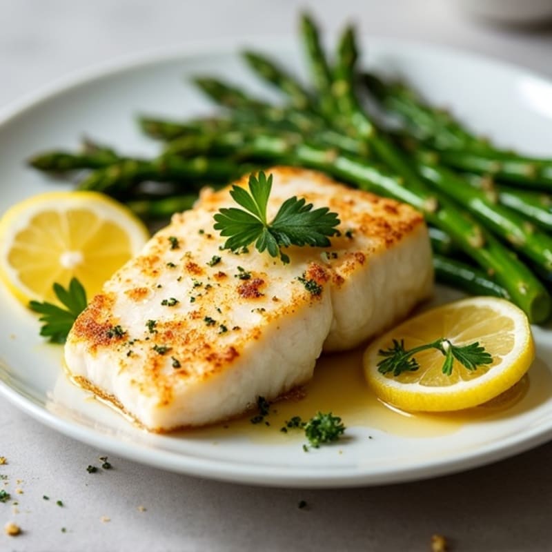 Flaky Pan-Seared Cod with Lemon-Herb Roasted Asparagus