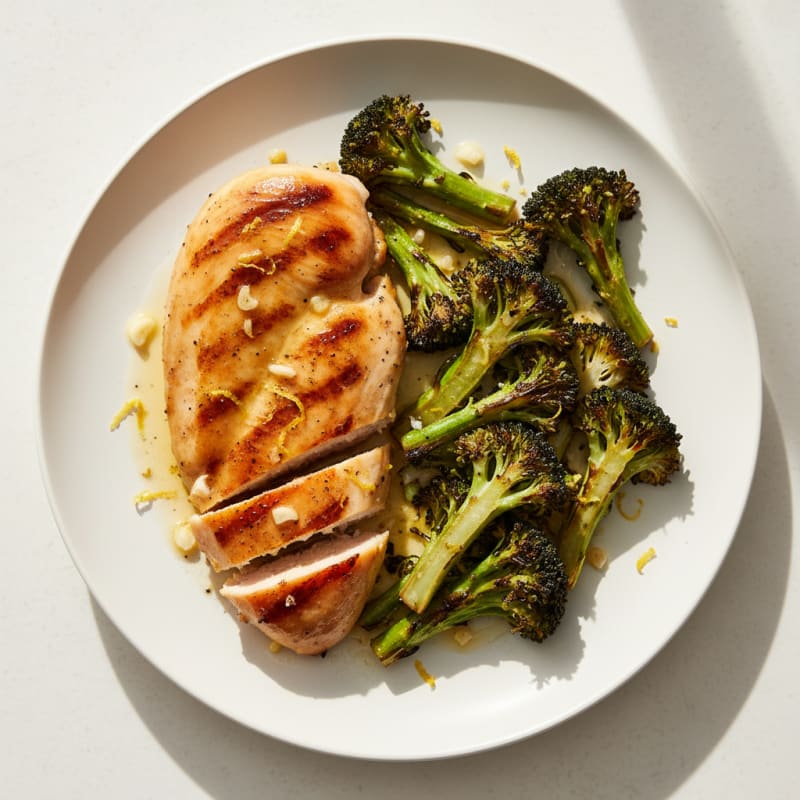 Grilled Lemon Garlic Chicken Breast with Roasted Broccoli